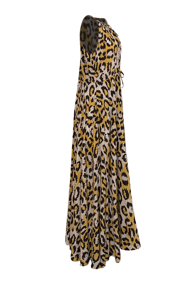 Diane von Furstenberg - White, Yellow, & Black Large Leopard Print Sleeveless Dress Sz M