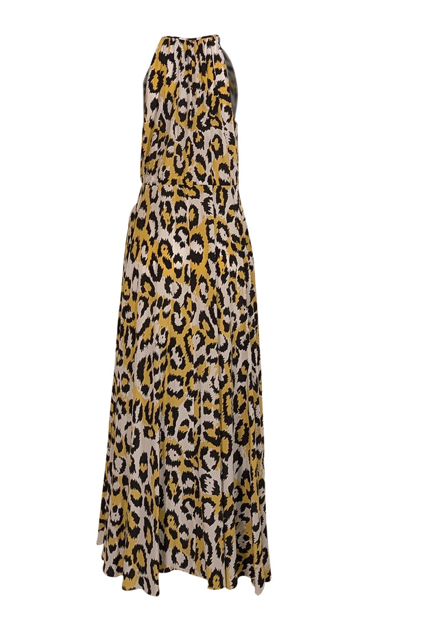 Diane von Furstenberg - White, Yellow, & Black Large Leopard Print Sleeveless Dress Sz M
