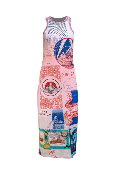 Camilla - Pink & Multicolor Graphic Print Sleeveless Midi Dress Sz XS - Current Boutique