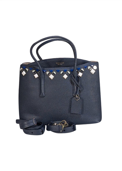 Kate Spade - Navy Blue Pebble Leather Jewel Trim Satchel Bag - Current Boutique