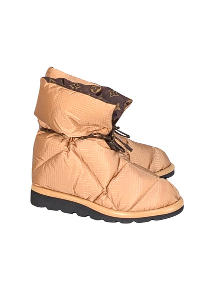 Louis Vuitton - Tan w/ Monogram Lining Short Puffer Booties Sz 8 - Current Boutique