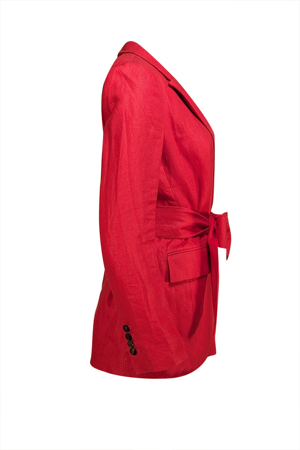 Loro Piana - Red Linen w/ Belt Blazer Sz 4 - Current Boutique