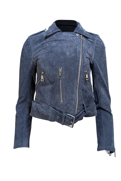 Bagatelle - Blue Genuine Leather Moto Zipper Jacket Sz S - Current Boutique