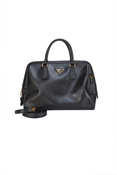 Prada - Black Saffiano Leather Medium Promenade Satchel Bag - Current Boutique