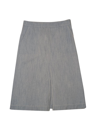 Akris Punto - Light Wash Denim A-line Midi Skirt Sz 10 - Current Boutique