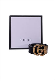 Gucci - Black Leather Brass Logo Belt Sz S
