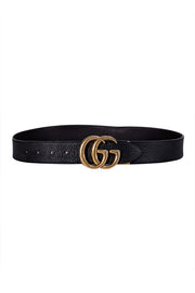 Gucci - Black Leather Brass Logo Belt Sz S
