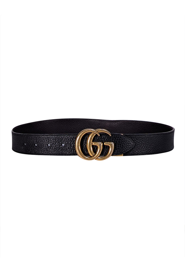 Gucci - Black Leather Brass Logo Belt Sz S