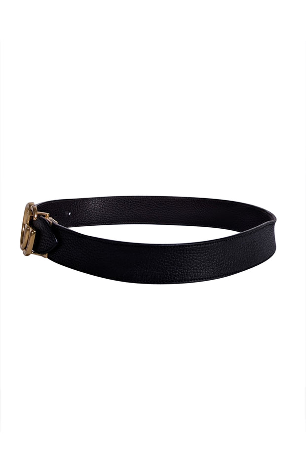 Gucci - Black Leather Brass Logo Belt Sz S