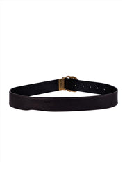 Gucci - Black Leather Brass Logo Belt Sz S