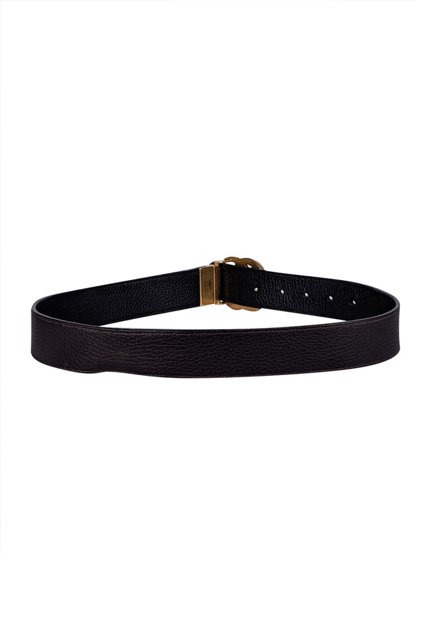 Gucci - Black Leather Brass Logo Belt Sz S