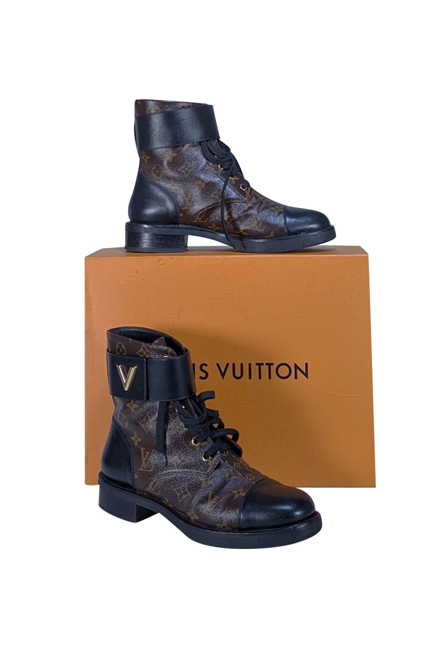 Louis Vuitton - Brown Monogram & Black Leather Citizen Flat Combat