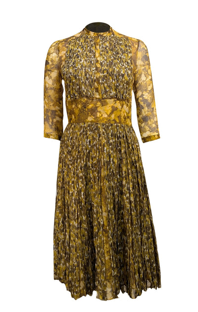 Burberry - Green & Yellow Watercolor Print Mulberry Silk Dress Sz 6 - Current Boutique