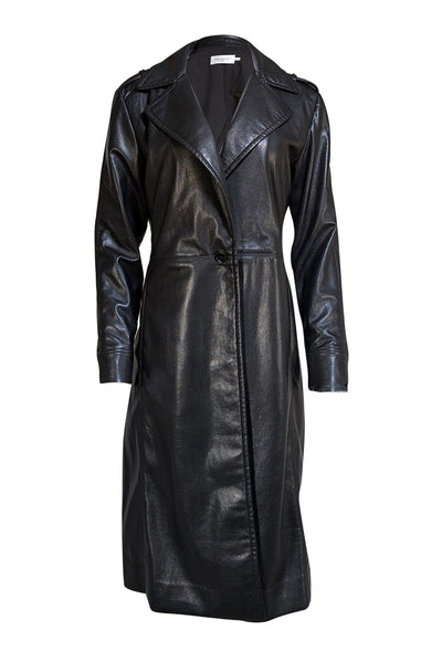 The Reset - Black Faux Leather Trench Coat Sz L - Current Boutique