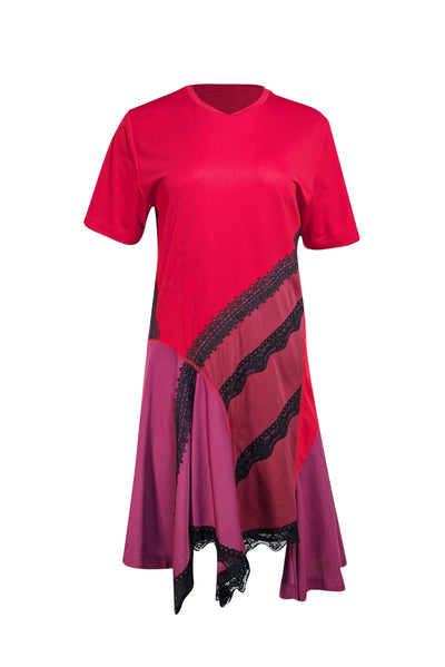 Koche - Red Colorblock Asymmetric Mini Shift Dress Sz 4 - Current Boutique