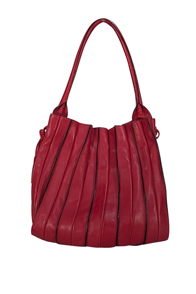 Lupo - Red Leather Pleated Shoulder Bag - Current Boutique