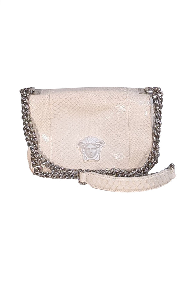 Versace - Ivory Snakeskin Front Flap Crossbody Bag
