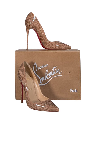 Christian Louboutin - Dark Beige Patent Leather Laser Cut Print Kristali Basic Pumps Sz 8 - Current Boutique