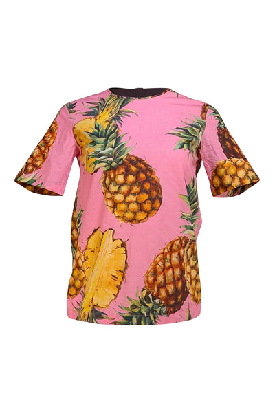 Dolce & Gabbana - Bubblegum Pink W/ Pineapple Print Shirt Sz 0 - Current Boutique