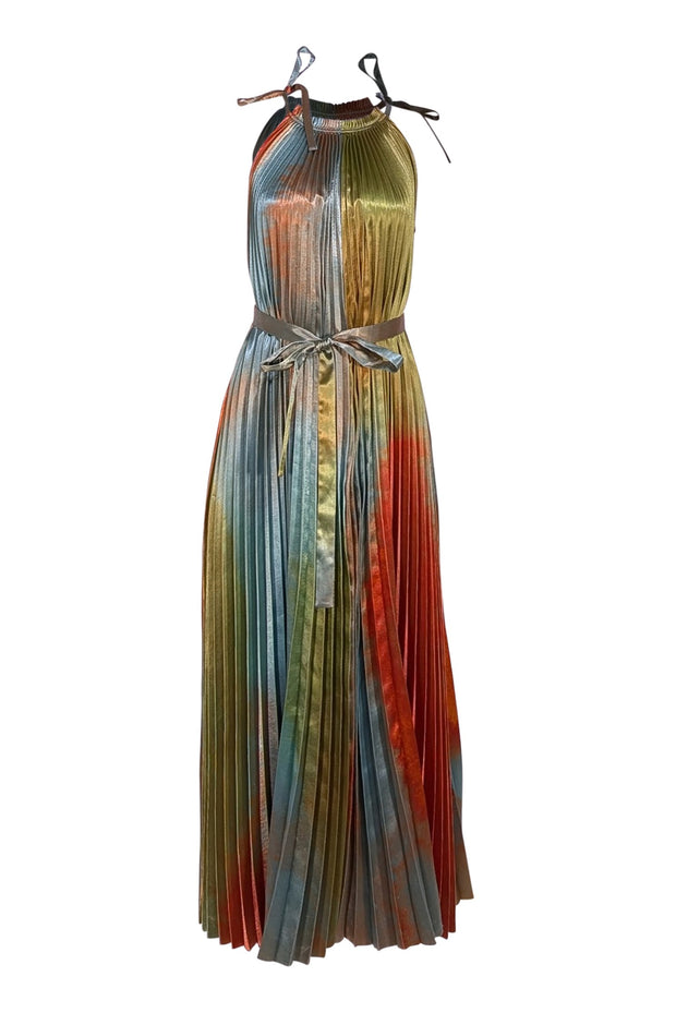 Ulla Johnson - Green & Orange Pleated Maxi "Amiko Desert Topaz" Dress Sz 4 - Current Boutique