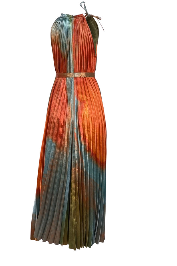 Ulla Johnson - Green & Orange Pleated Maxi "Amiko Desert Topaz" Dress Sz 4 - Current Boutique