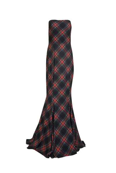 Norma Kamali - Black, Red, Green & Blue Plaid Strapless Maxi Dress Sz L