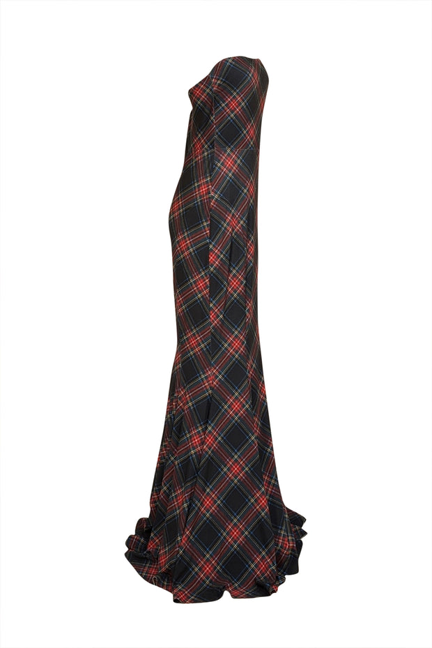 Norma Kamali - Black, Red, Green & Blue Plaid Strapless Maxi Dress Sz L