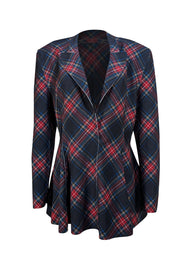 Norma Kamali - Black, Red, Green, & Blue Plaid Pullover Blazer Sz L