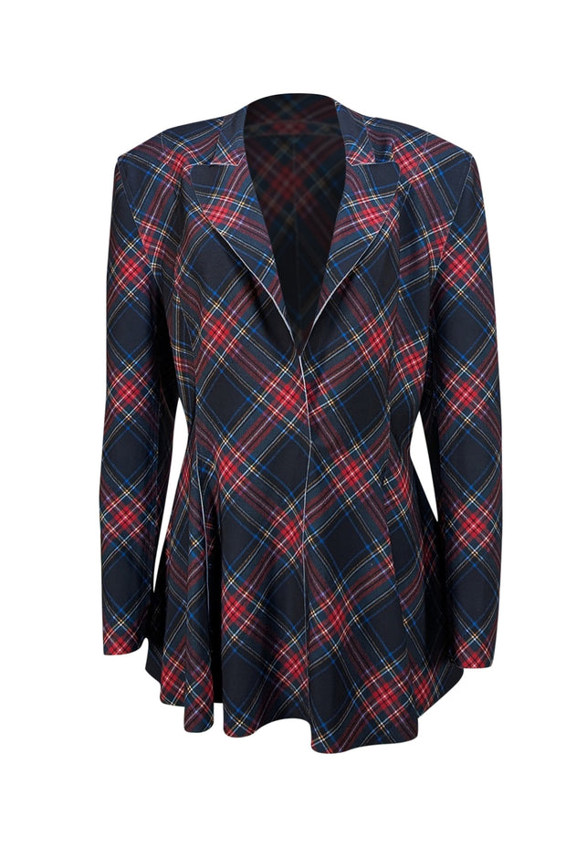 Norma Kamali - Black, Red, Green, & Blue Plaid Pullover Blazer Sz L