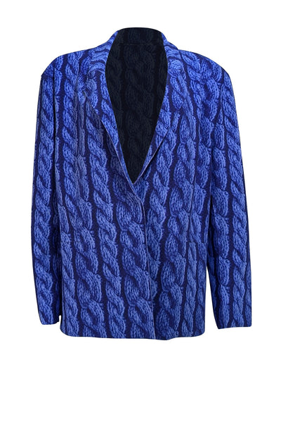 Norma Kamali - Blue Print Velcro Closure Jacket Sz L - Current Boutique