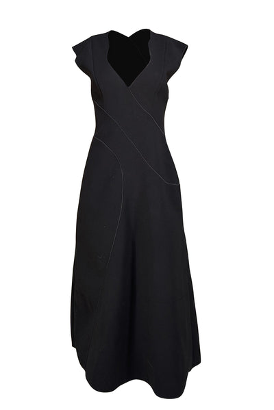 Acler - Black Sleeveless V-Neckline Midi Dress Sz 6 - Current Boutique