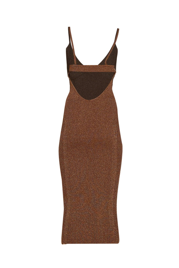 Retrofete - Brown & Gold Metallic Blend Knit Sleeveless Midi Dress Sz Retrofete - Brown & Gold Metallic Blend Knit Sleeveless Midi Dress Sz