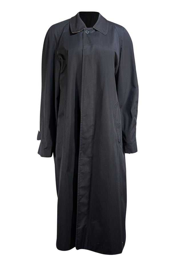 Burberry - Black Covered Button Front Midi Trench Coat Sz 6 - Current Boutique