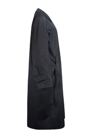 Burberry - Black Covered Button Front Midi Trench Coat Sz 6 - Current Boutique