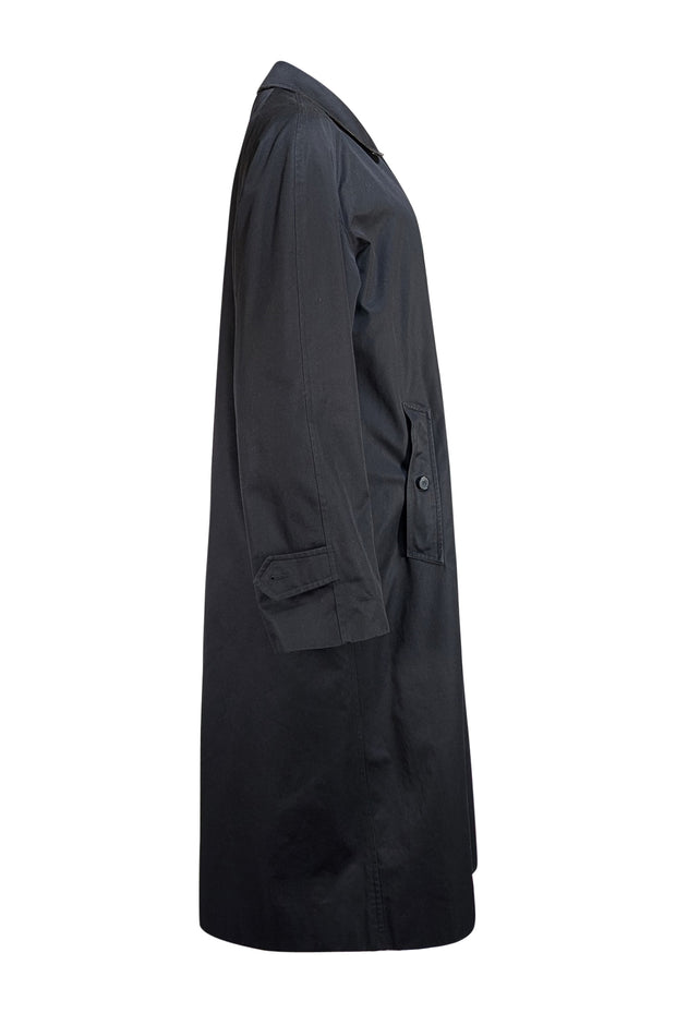 Burberry - Black Covered Button Front Midi Trench Coat Sz 6 - Current Boutique