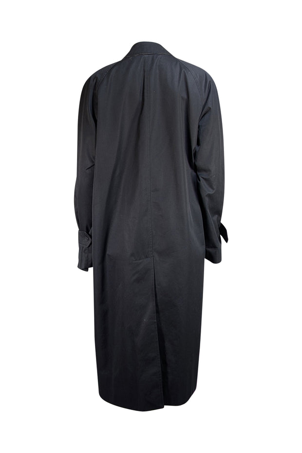 Burberry - Black Covered Button Front Midi Trench Coat Sz 6 - Current Boutique