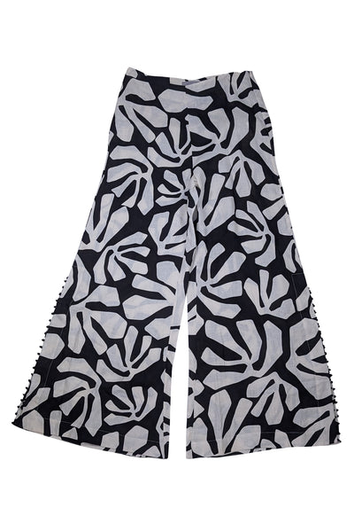 Pink Filosofy - Ivory & Black Print Hiroko Pants Sz L - Current Boutique