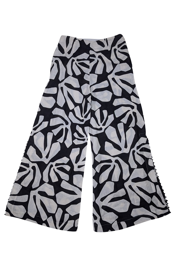 Pink Filosofy - Ivory & Black Print Hiroko Pants Sz L - Current Boutique