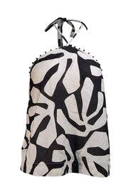 Pink Filosofy - Ivory & Black Print Halter Top Sz L - Current Boutique