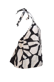 Pink Filosofy - Ivory & Black Print Halter Top Sz L - Current Boutique