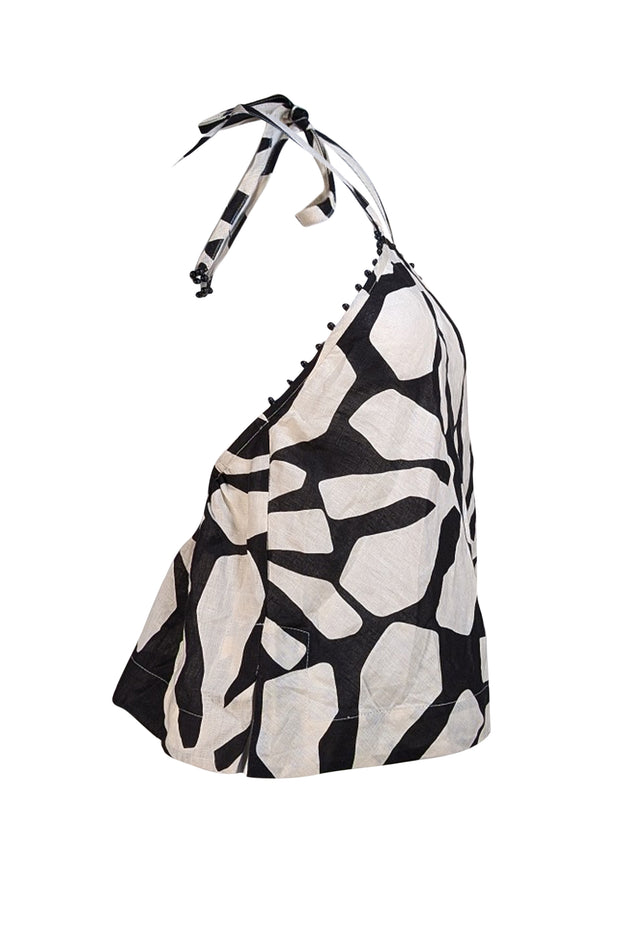 Pink Filosofy - Ivory & Black Print Halter Top Sz L - Current Boutique