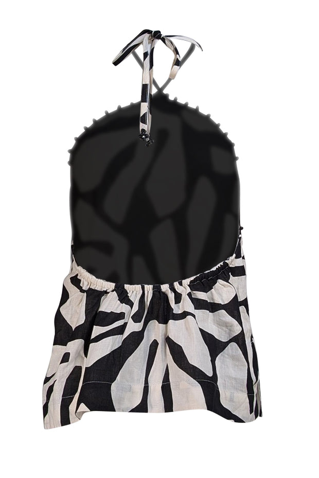Pink Filosofy - Ivory & Black Print Halter Top Sz L - Current Boutique