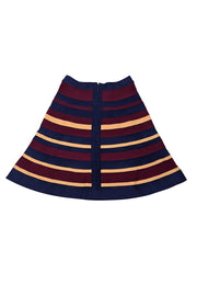 Herve Leger - Maroon, Navy, & Yellow Bandage Flared Skirt Sz S - Current Boutique