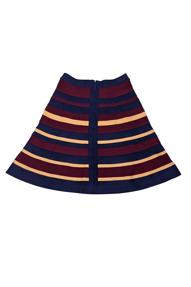 Herve Leger - Maroon, Navy, & Yellow Bandage Flared Skirt Sz S - Current Boutique