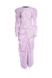 Ganni - Lavender Striped Puff Sleeve Cotton Maxi Dress Sz 4 - Current Boutique