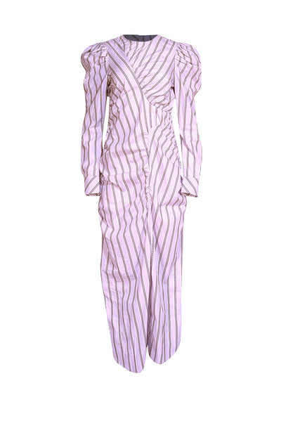 Ganni - Lavender Striped Puff Sleeve Cotton Maxi Dress Sz 4 - Current Boutique