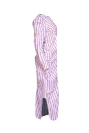 Ganni - Lavender Striped Puff Sleeve Cotton Maxi Dress Sz 4 - Current Boutique