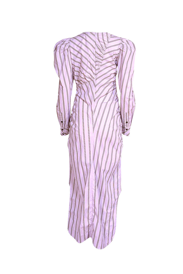 Ganni - Lavender Striped Puff Sleeve Cotton Maxi Dress Sz 4 - Current Boutique