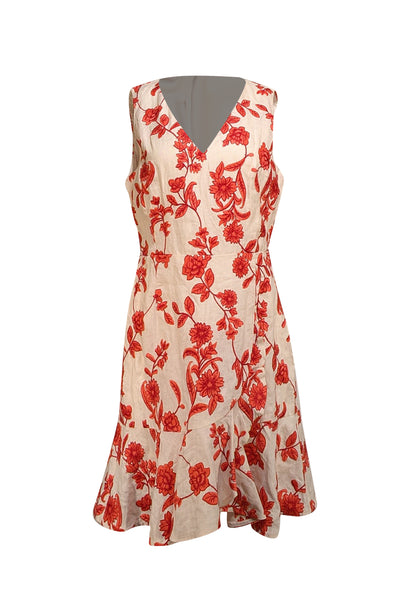Rebecca Taylor - Ivory & Red Floral Embroidered Sleeveless Dress Sz10 - Current Boutique