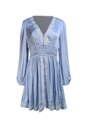 Maje - Pale Blue Eyelet Trim Smocked Waist Dress Sz 8 - Current Boutique